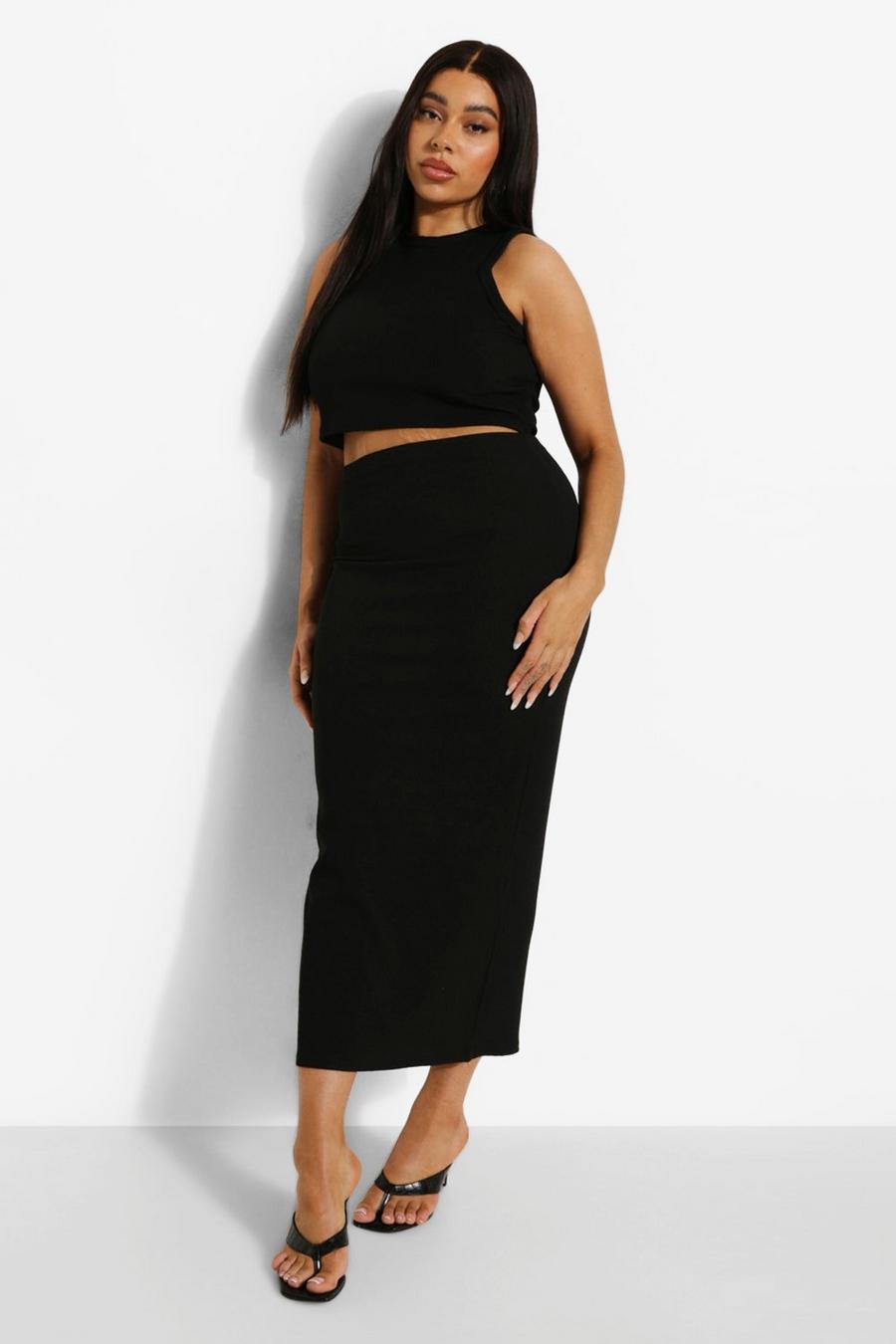 Black Plus Rib Midaxi Skirt image number 1