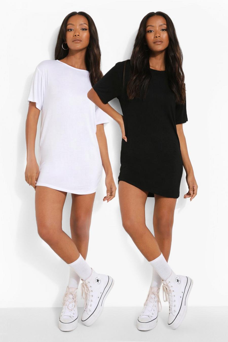 Black_white Petite Curve Hem T-shirt Dress 2 Pack image number 1