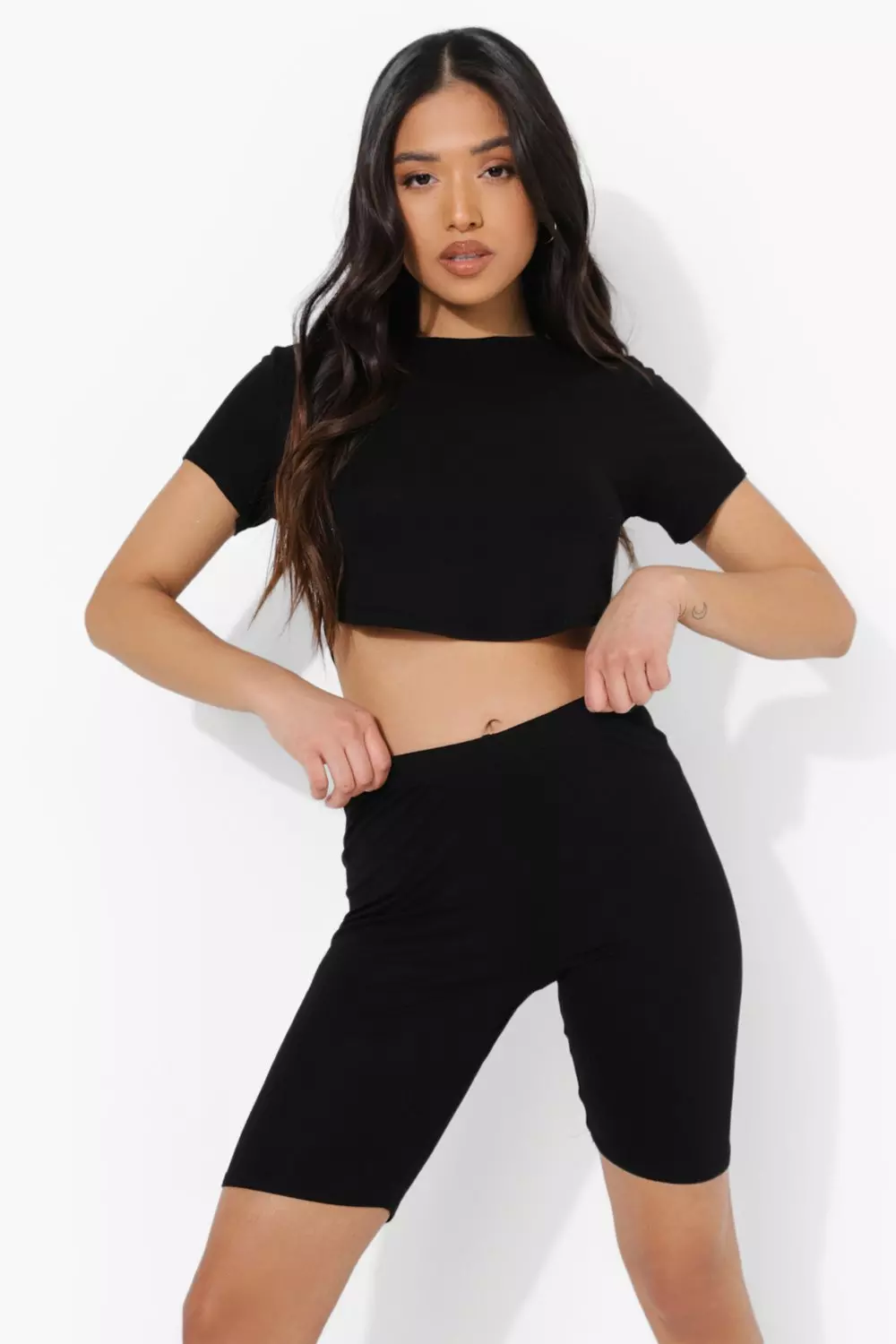 Petite Basic Black Bike Shorts, Petite