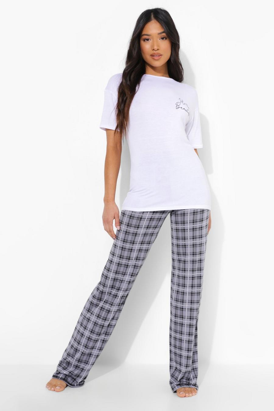 Grey marl Petite Hello Beautiful Pyjamas med långbyxor image number 1