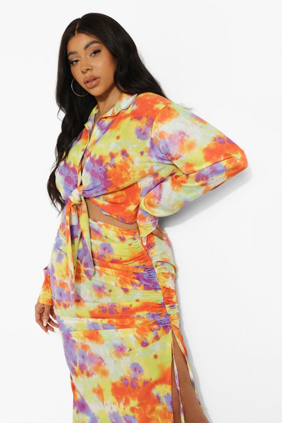 Grande taille - Chemise courte tie-dye, Yellow image number 1