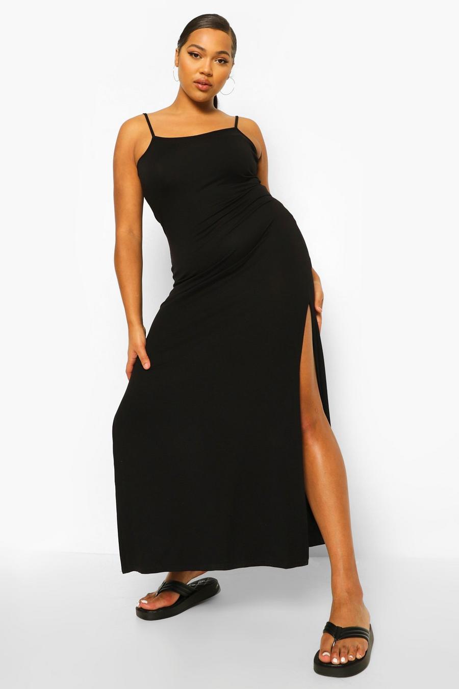Black Plus Strappy Side Split Maxi Dress image number 1