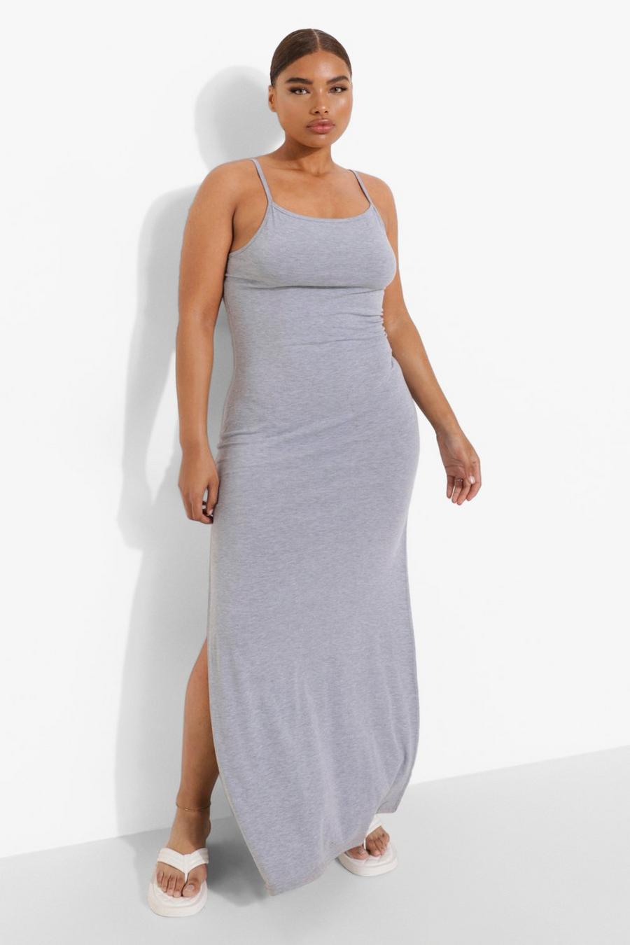 Grey Plus Strappy Side Split Maxi Dress image number 1