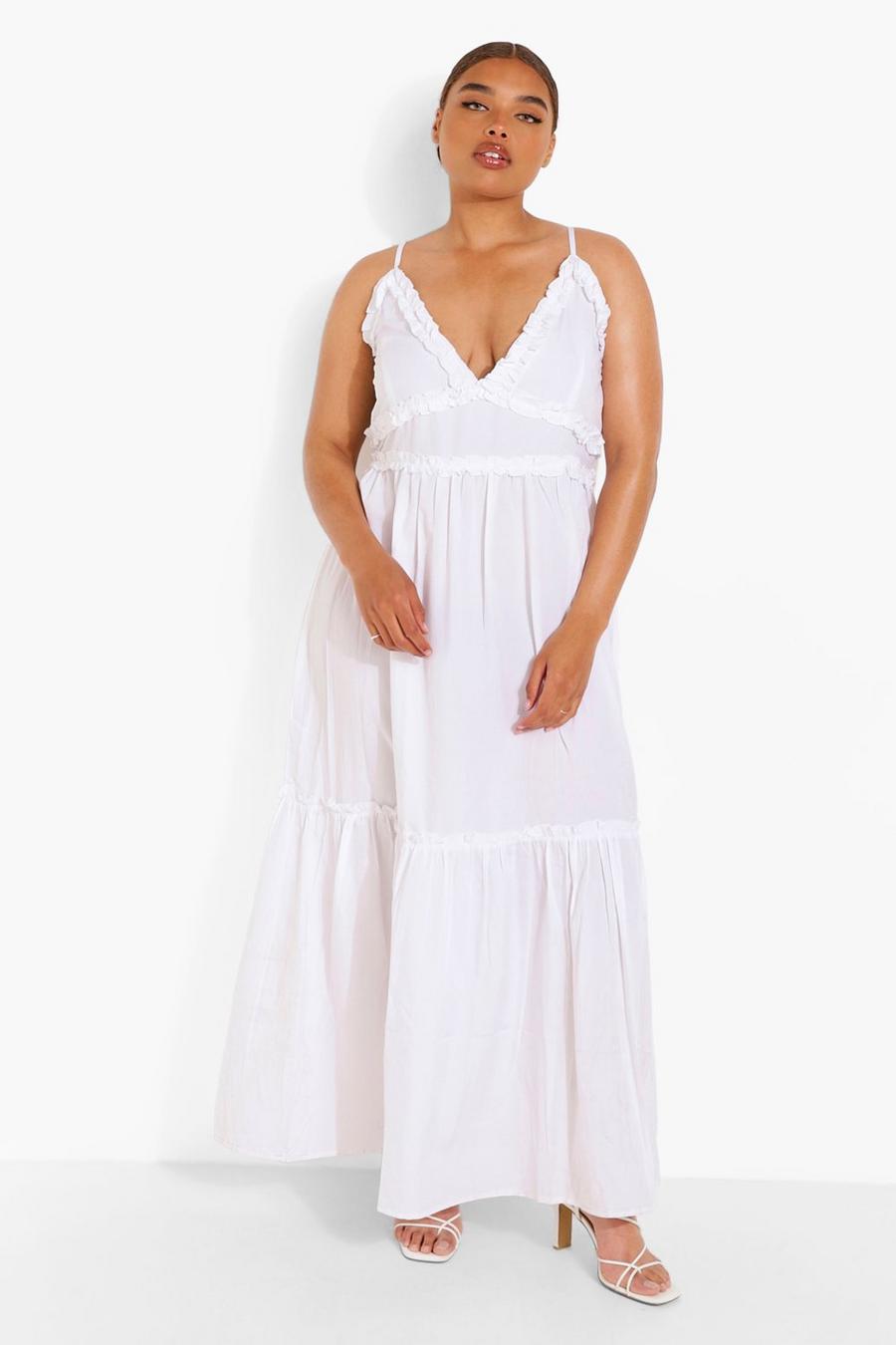 White Plus Woven Frill Tiered Maxi Dress image number 1