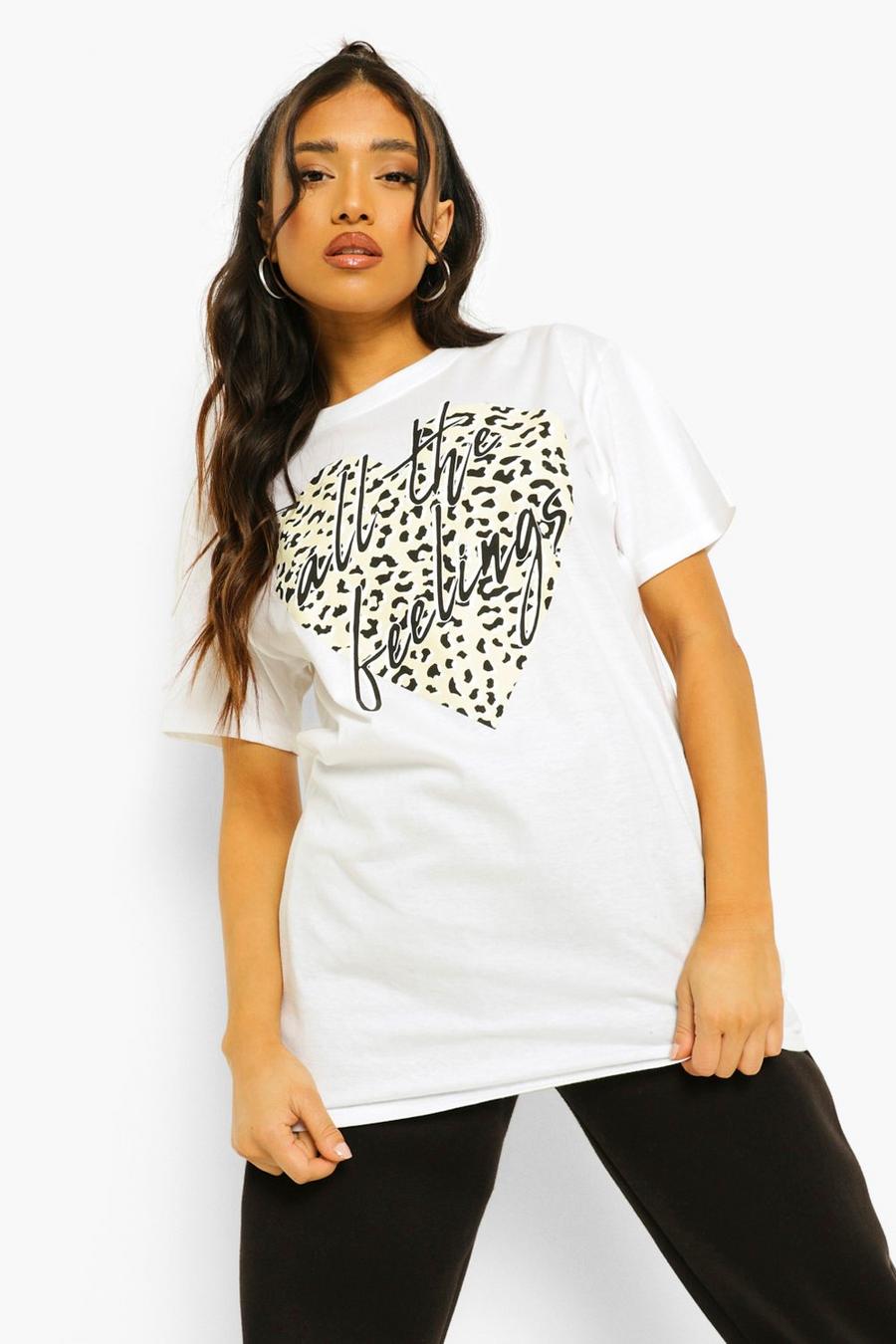White Petite Leopard Heart Slogan Graphic T-Shirt image number 1