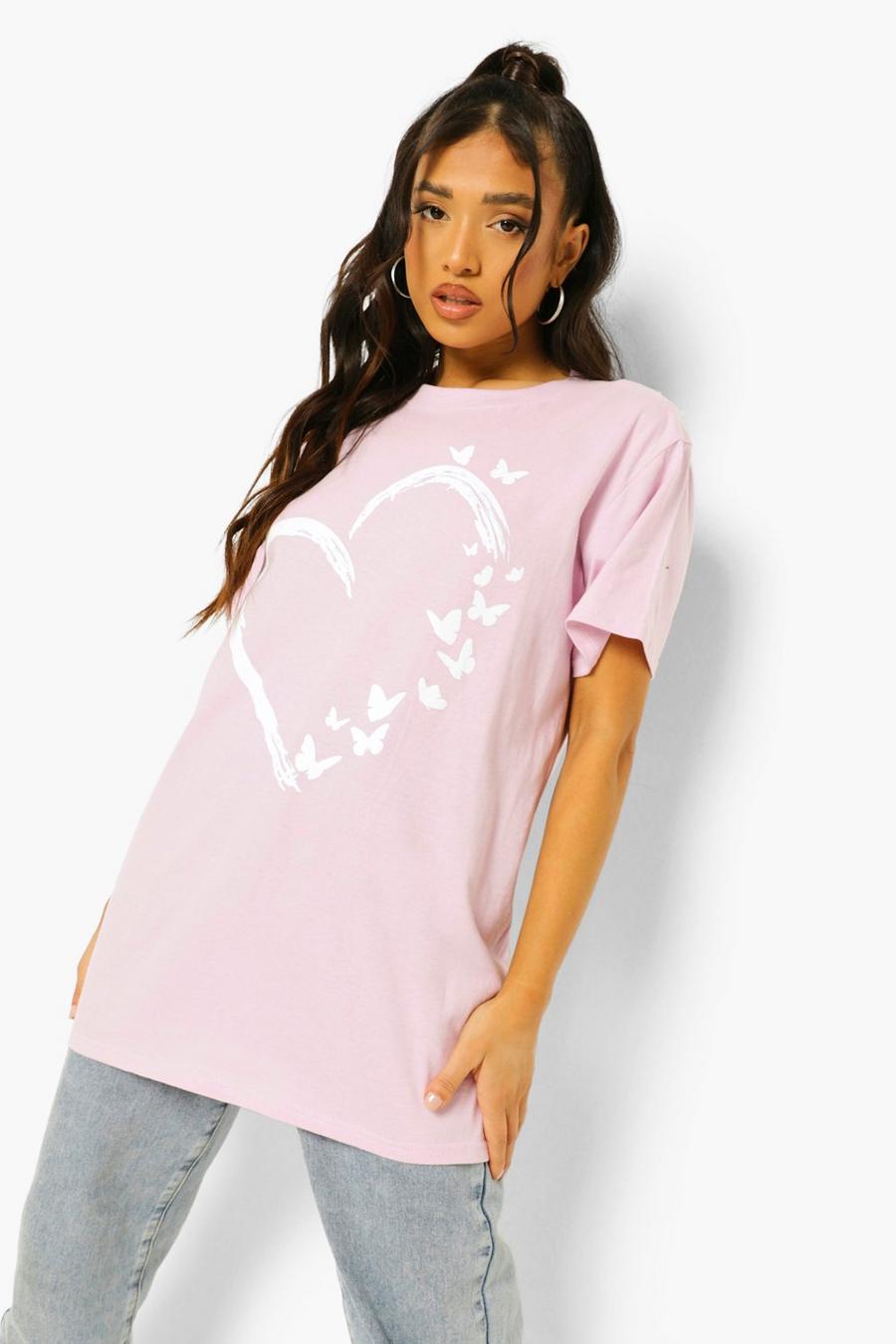 Lilac Petite Love Heart Butterfly Graphic T-Shirt image number 1