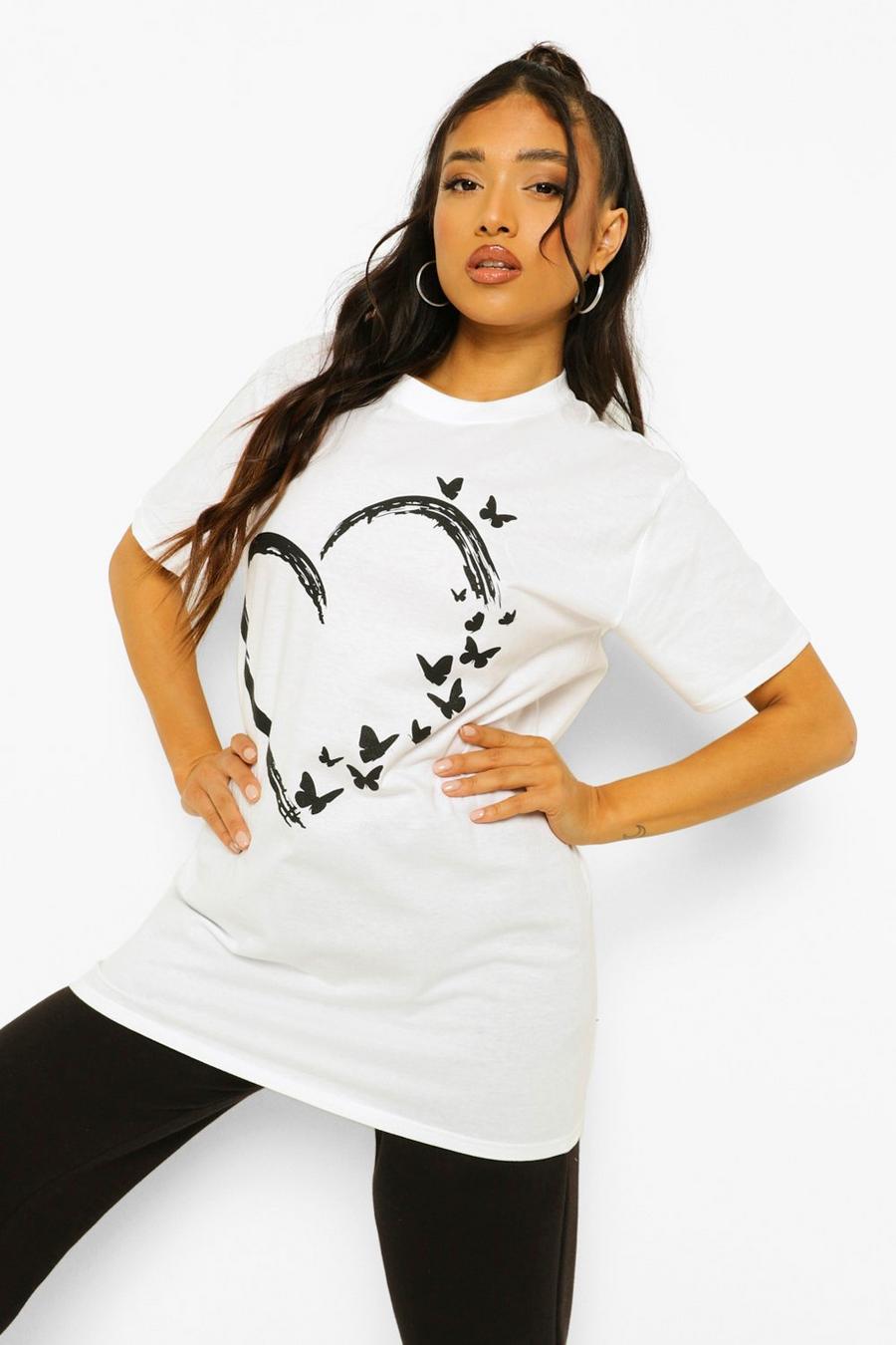 White Petite Love Heart Butterfly Graphic T-Shirt image number 1