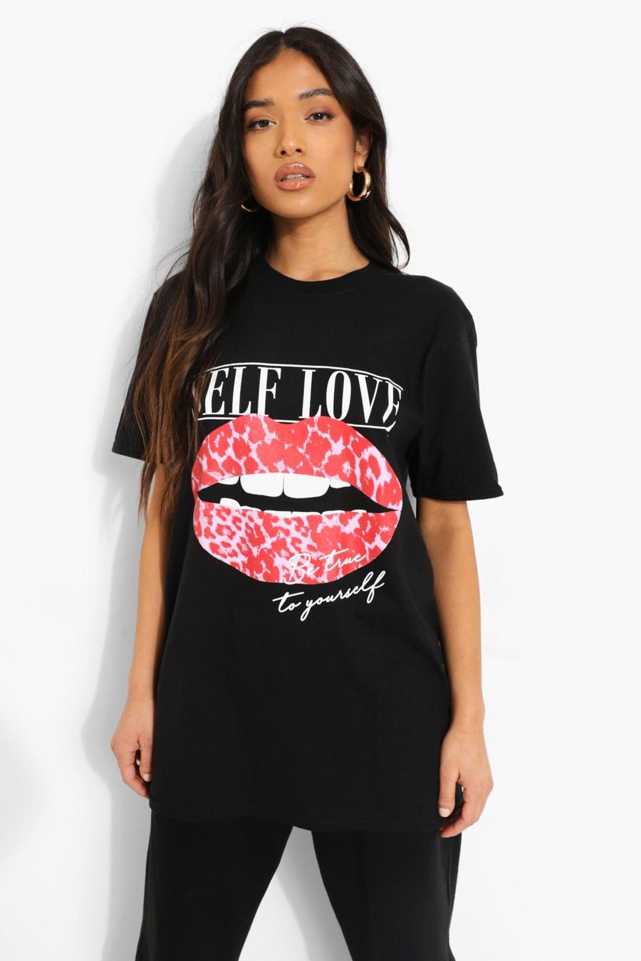 PETITE T-Shirt mit „Self Love“-Print, Schwarz image number 1