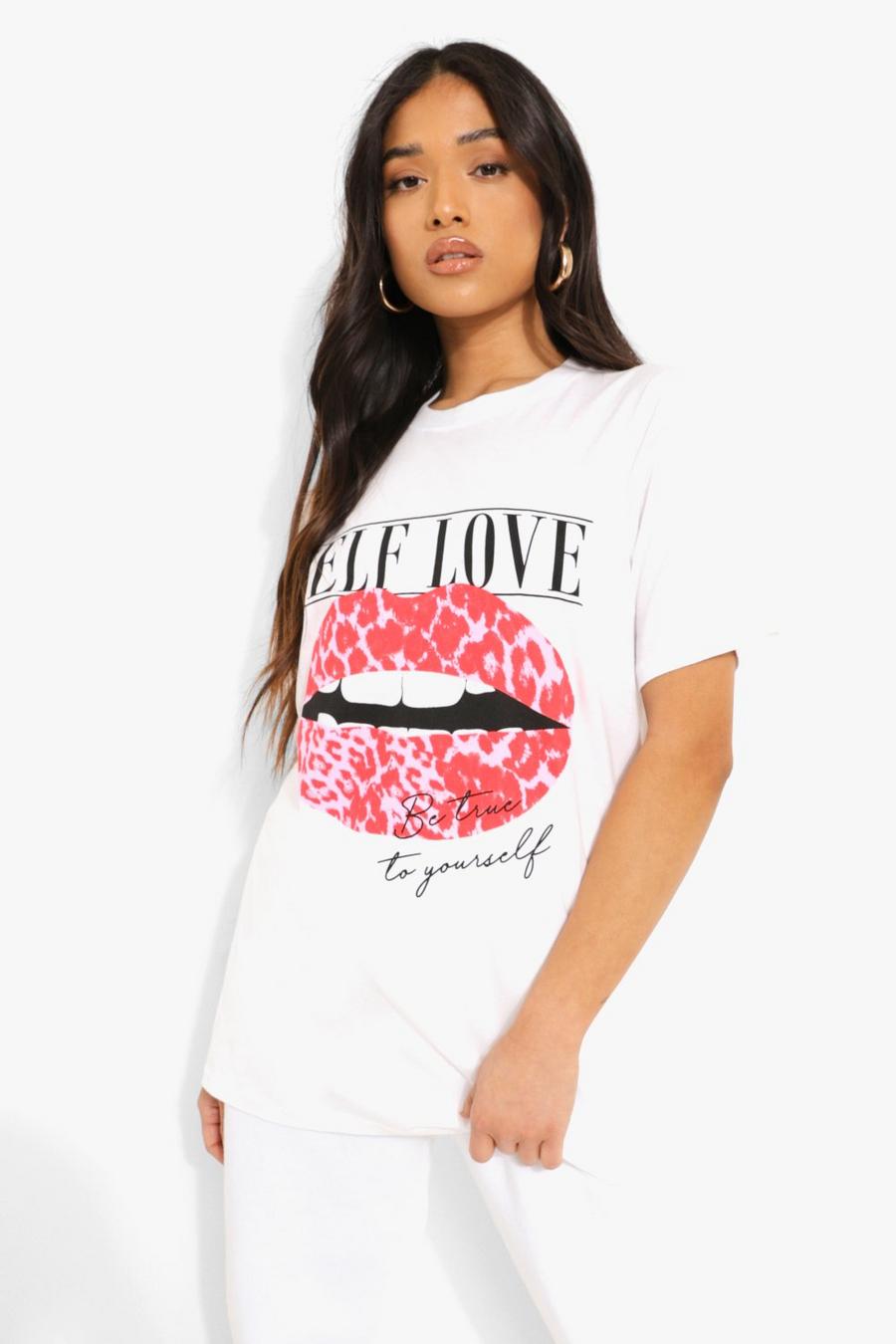 White Petite - "Self Love" T-shirt med tryck image number 1