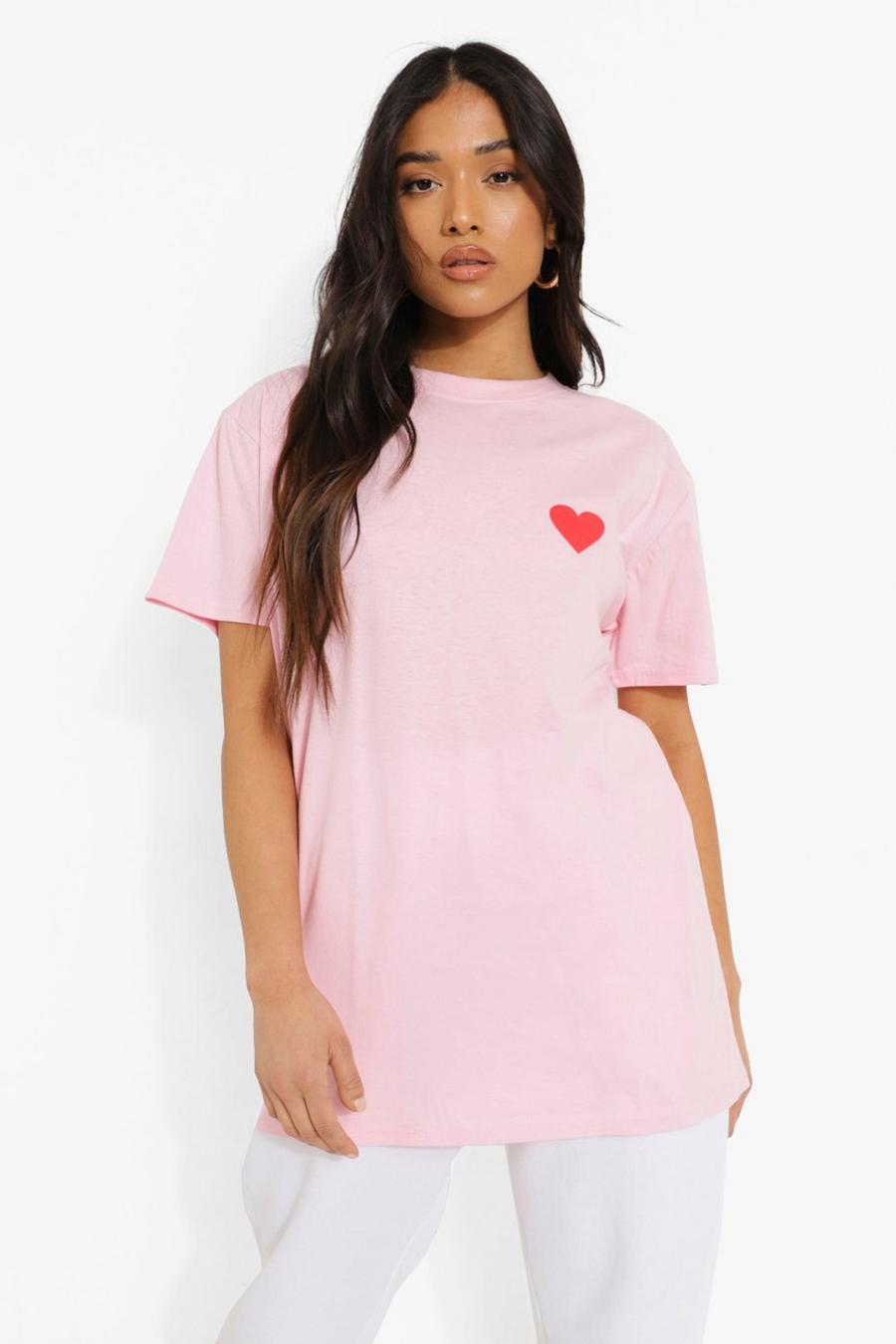 T-shirt con stampa di cuore sul taschino Petite, Rosa confetto image number 1