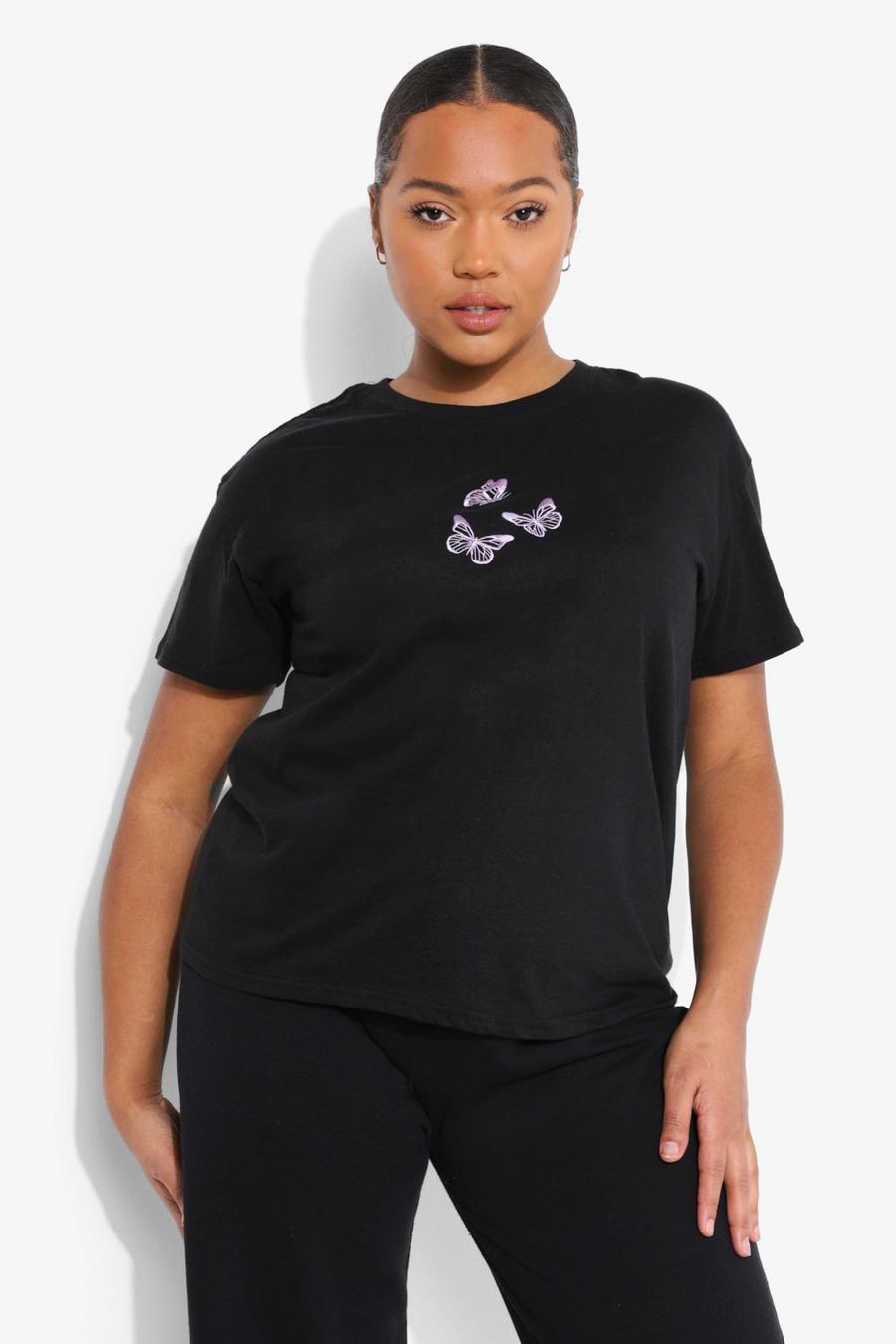 Black Plus Butterfly Embroidered T-shirt image number 1