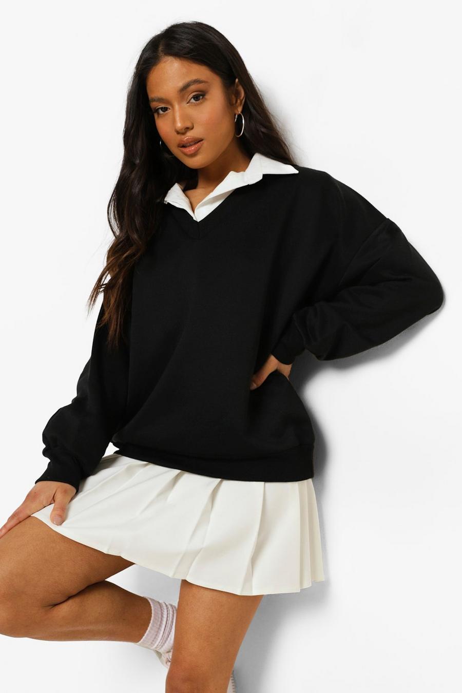 Black Petite - Oversize sweatshirt med V-ringning image number 1