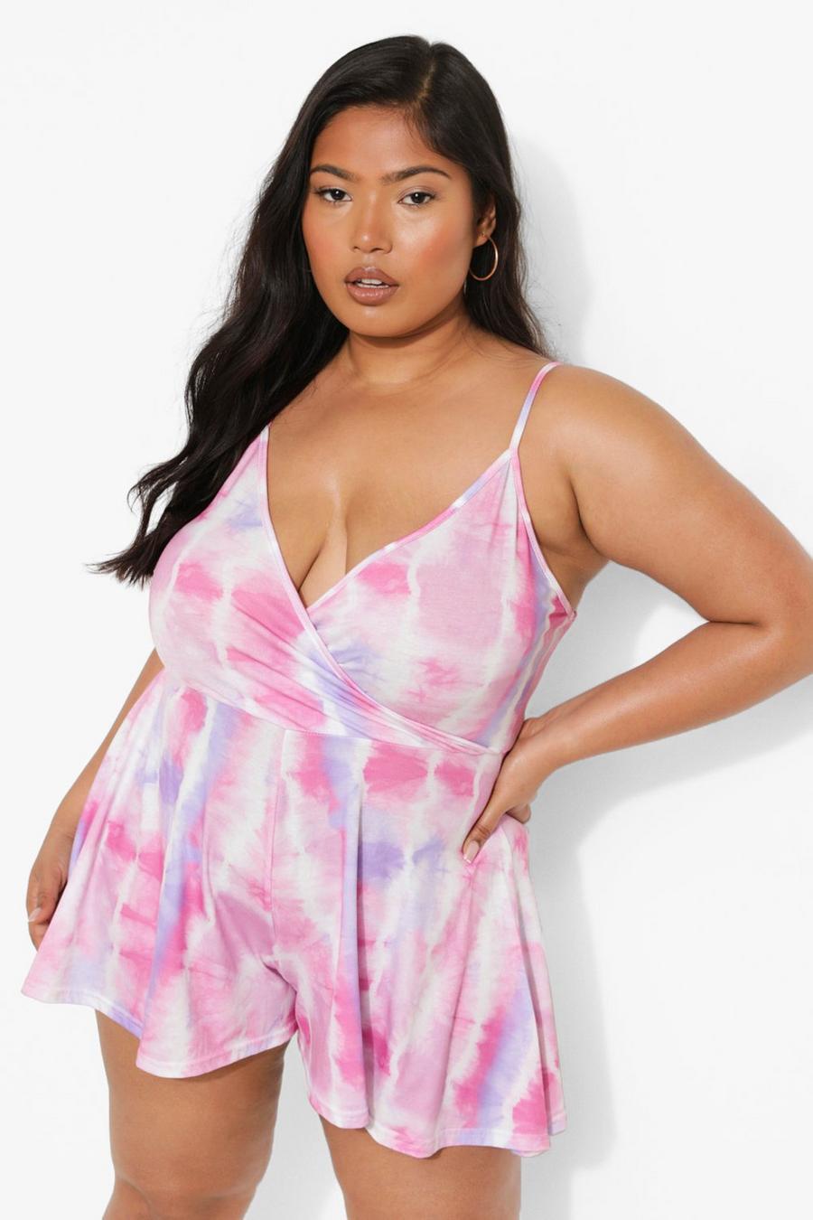 Grande taille - Combishort ample tie-dye, Pink image number 1