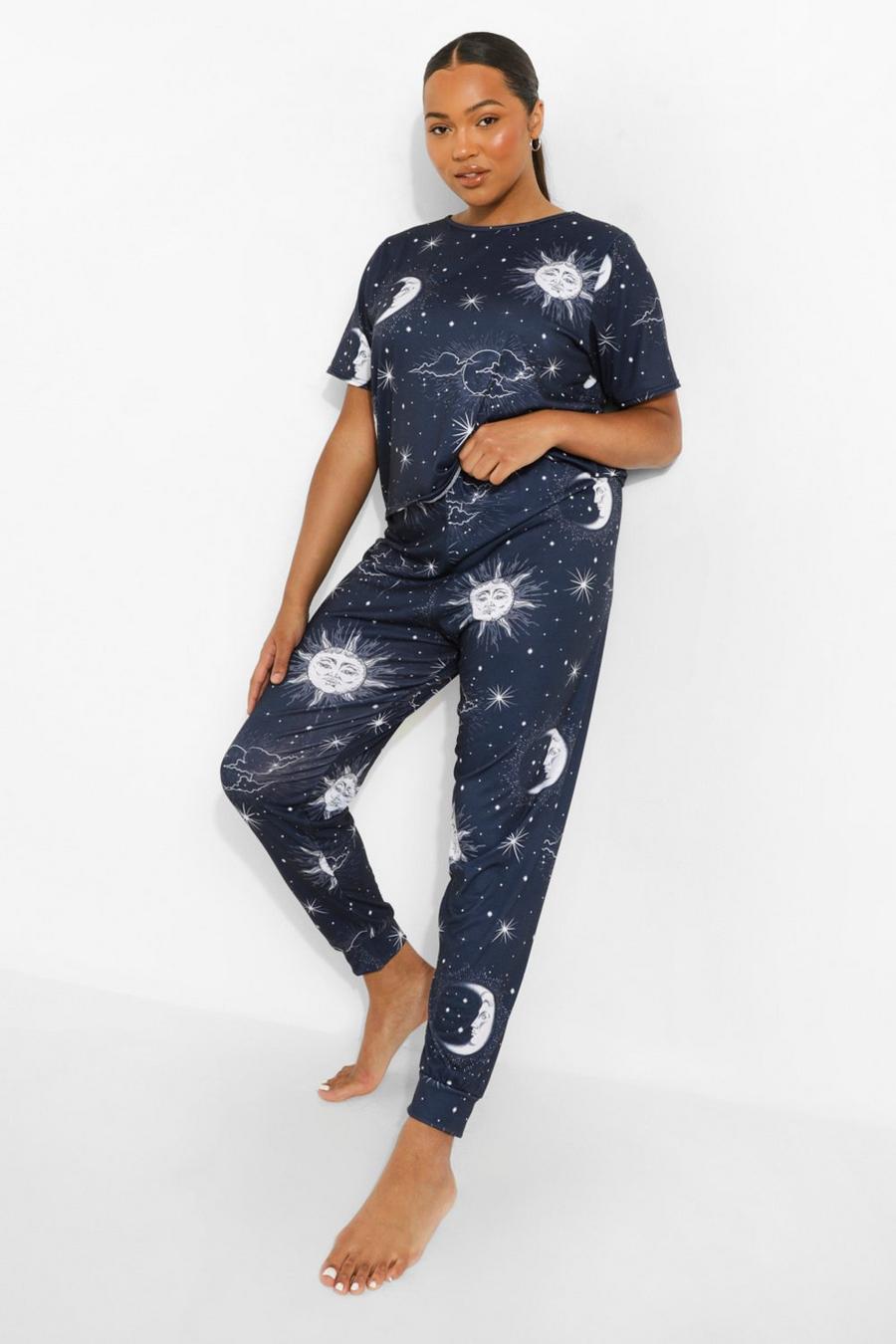 Set pigiama Plus con legging a stampa celestiale, Blu oltremare image number 1