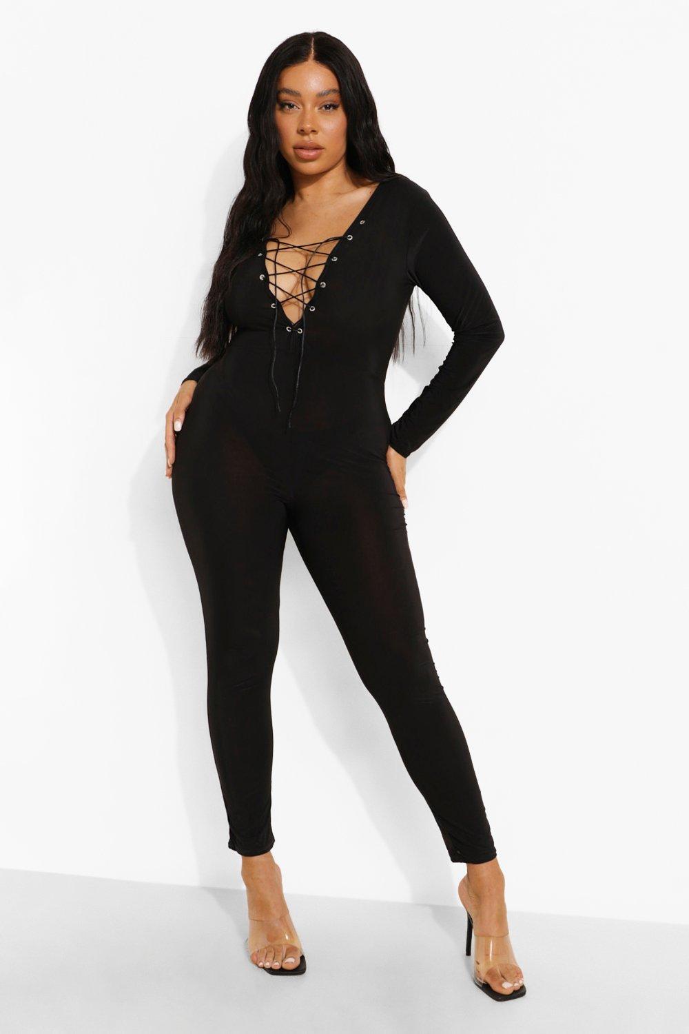 Plus Lace Up Jumpsuit boohoo UK