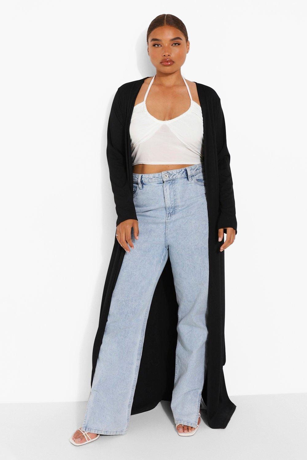 Plus Ribbed Tie Waist Maxi Duster Coat boohoo