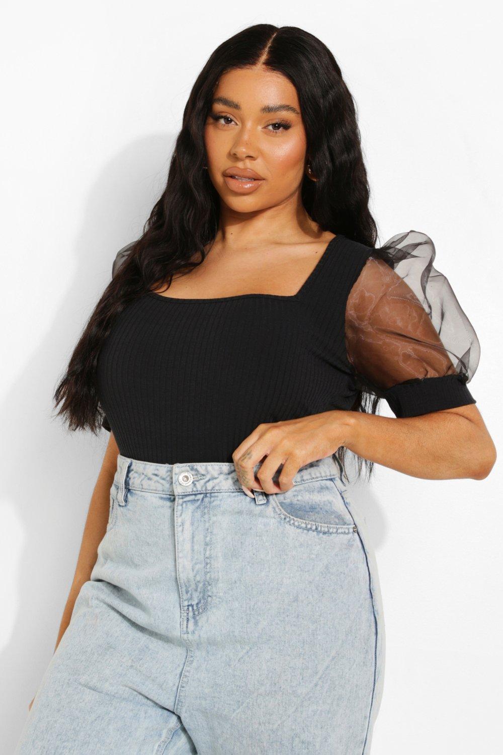 Plus size mesh discount puff sleeve top