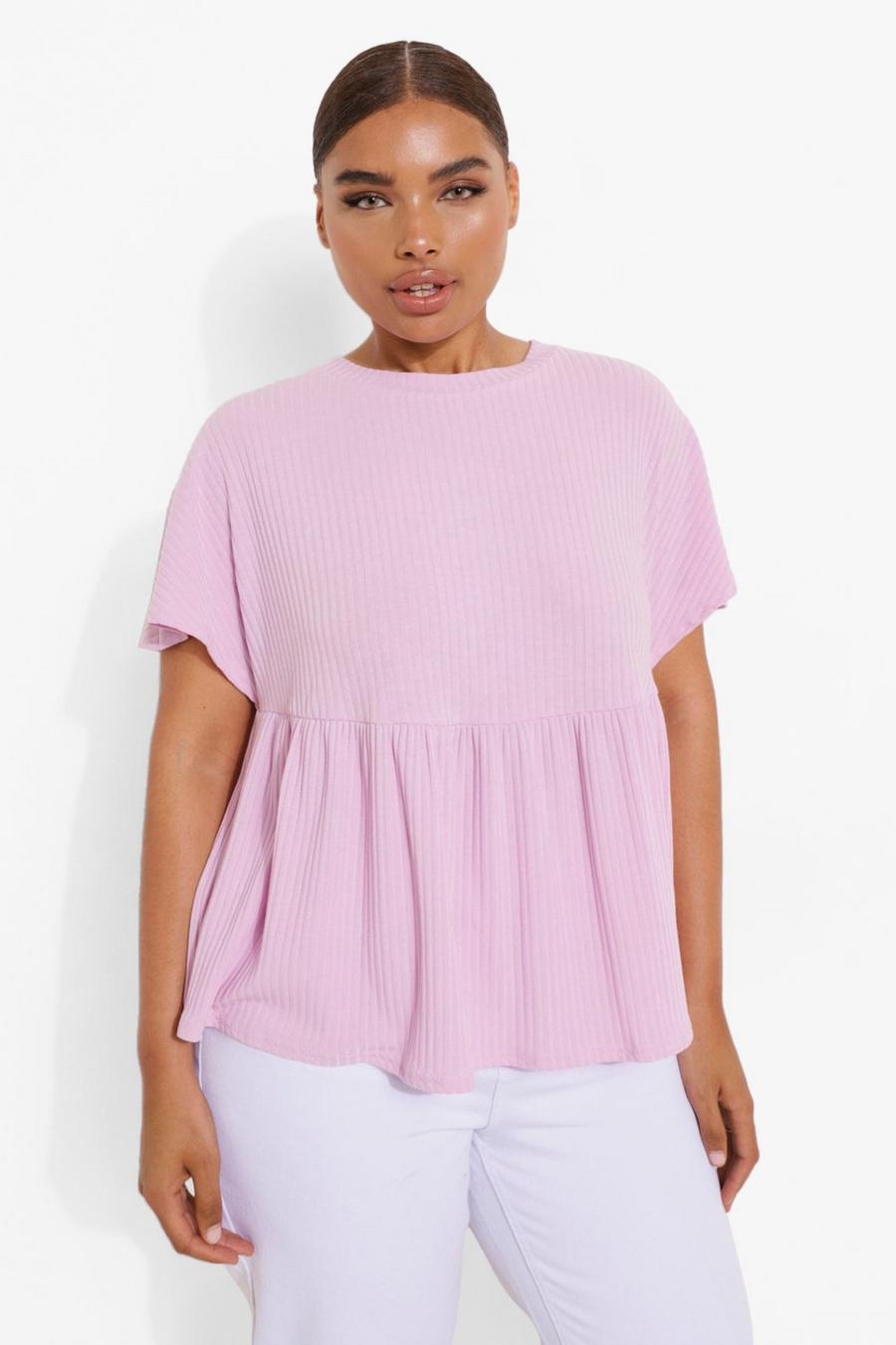 Lilac Plus Soft Rib Peplum Top image number 1