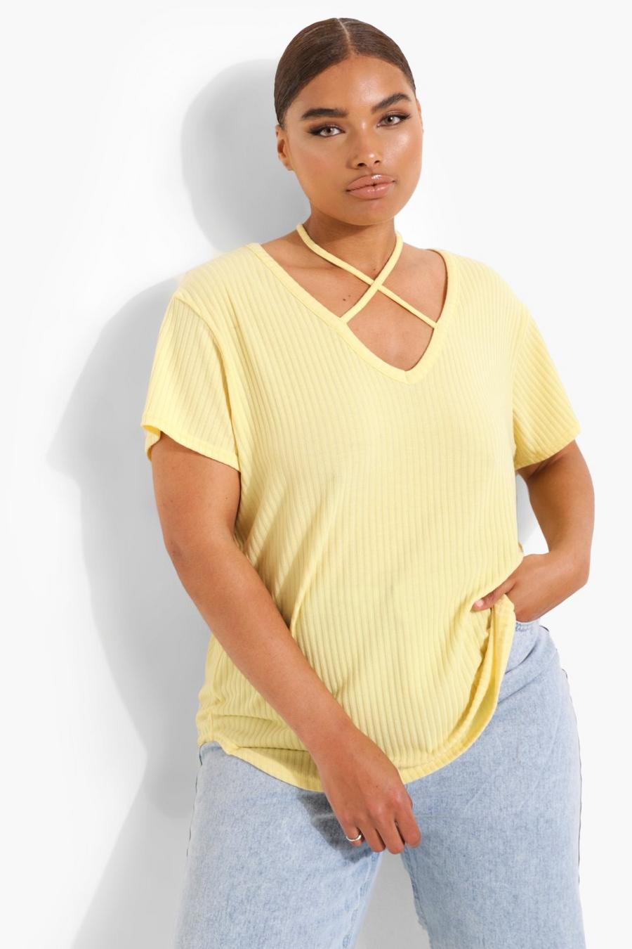 Lemon Plus - Mjuk ribbad t-shirtklänning med korsade band image number 1