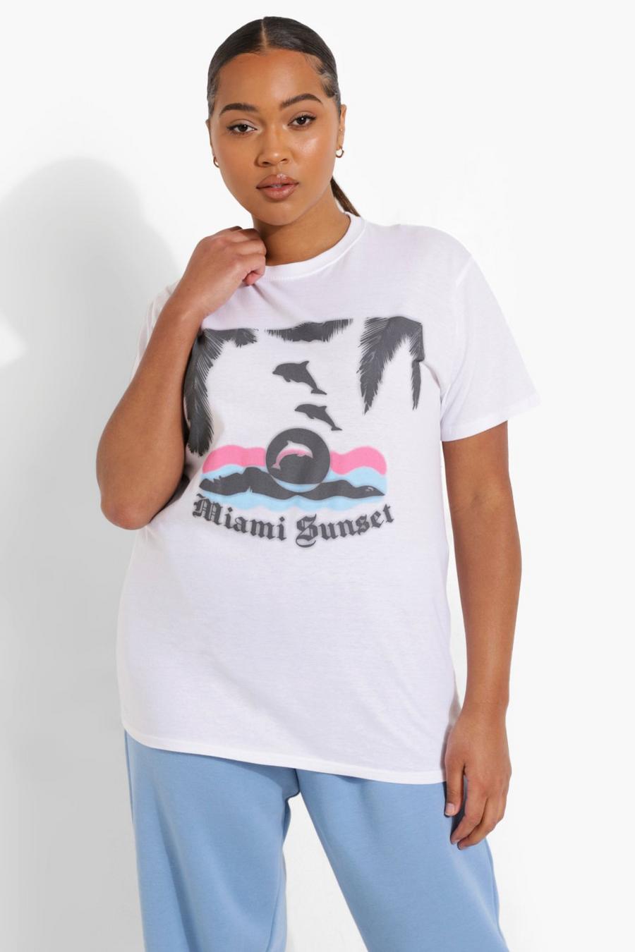 Camiseta con gráfico “Miami Sunset” Plus, Blanco image number 1