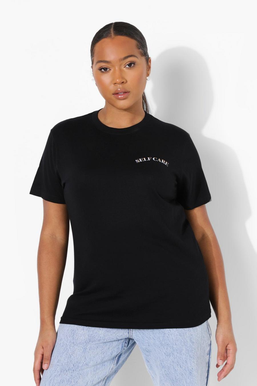 T-shirt Plus con scritta Self Care sul taschino, Nero image number 1