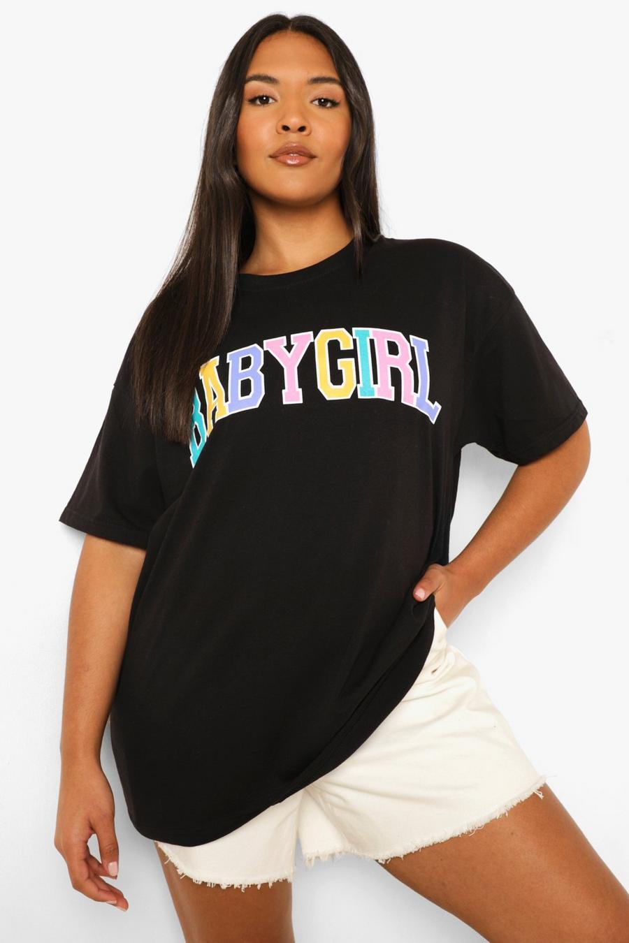 T-shirt Plus Size con scritta Babygirl, Nero image number 1