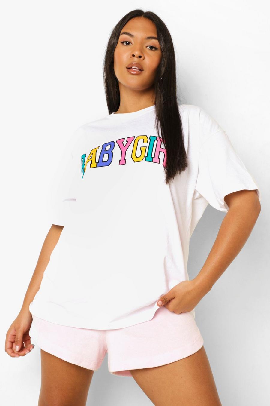 T-shirt Plus Size con scritta Babygirl, Bianco