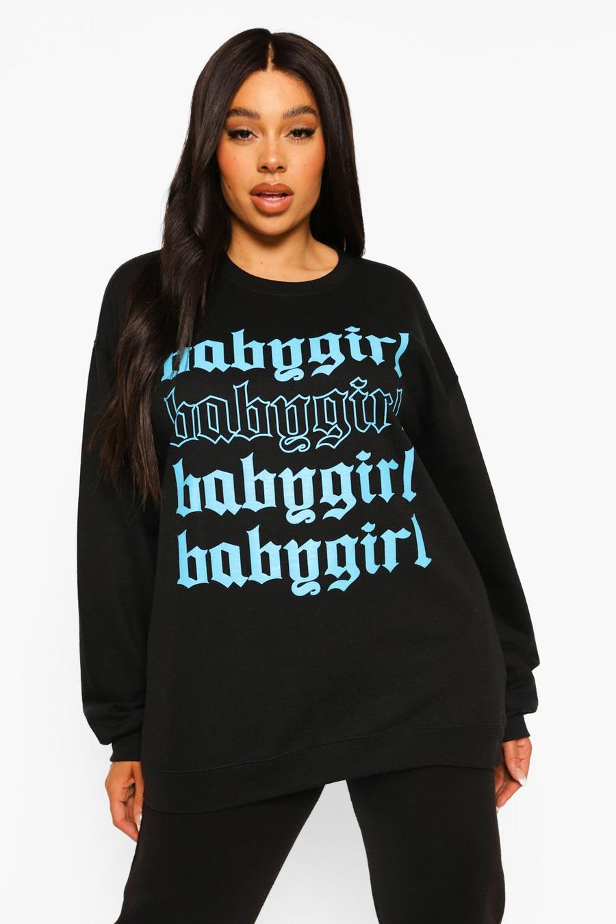 Plus Sweatshirt mit „Babygirl“-Slogan, Schwarz image number 1