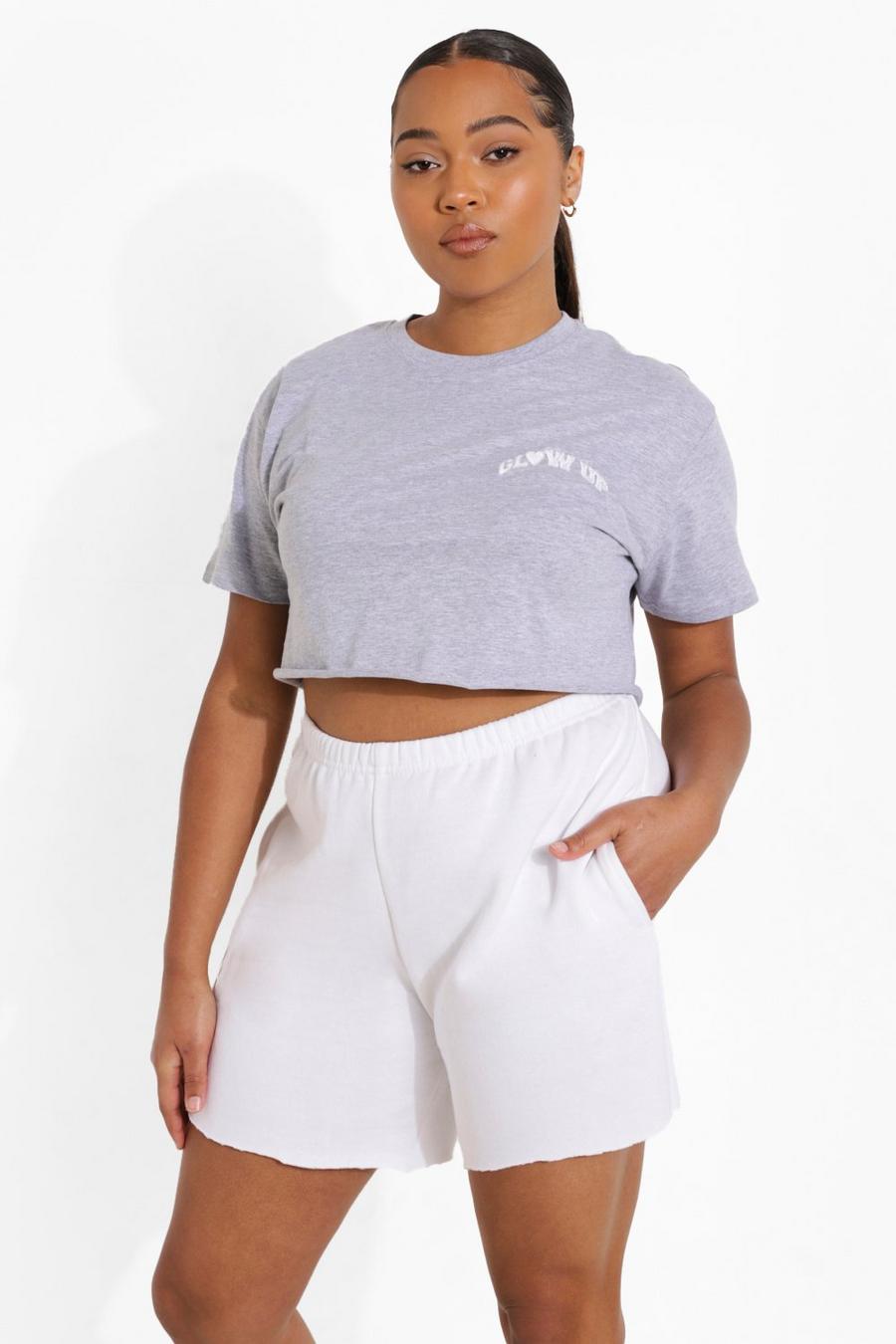 Grey marl Plus Glow Up Embroidered Cropped T-shirt image number 1