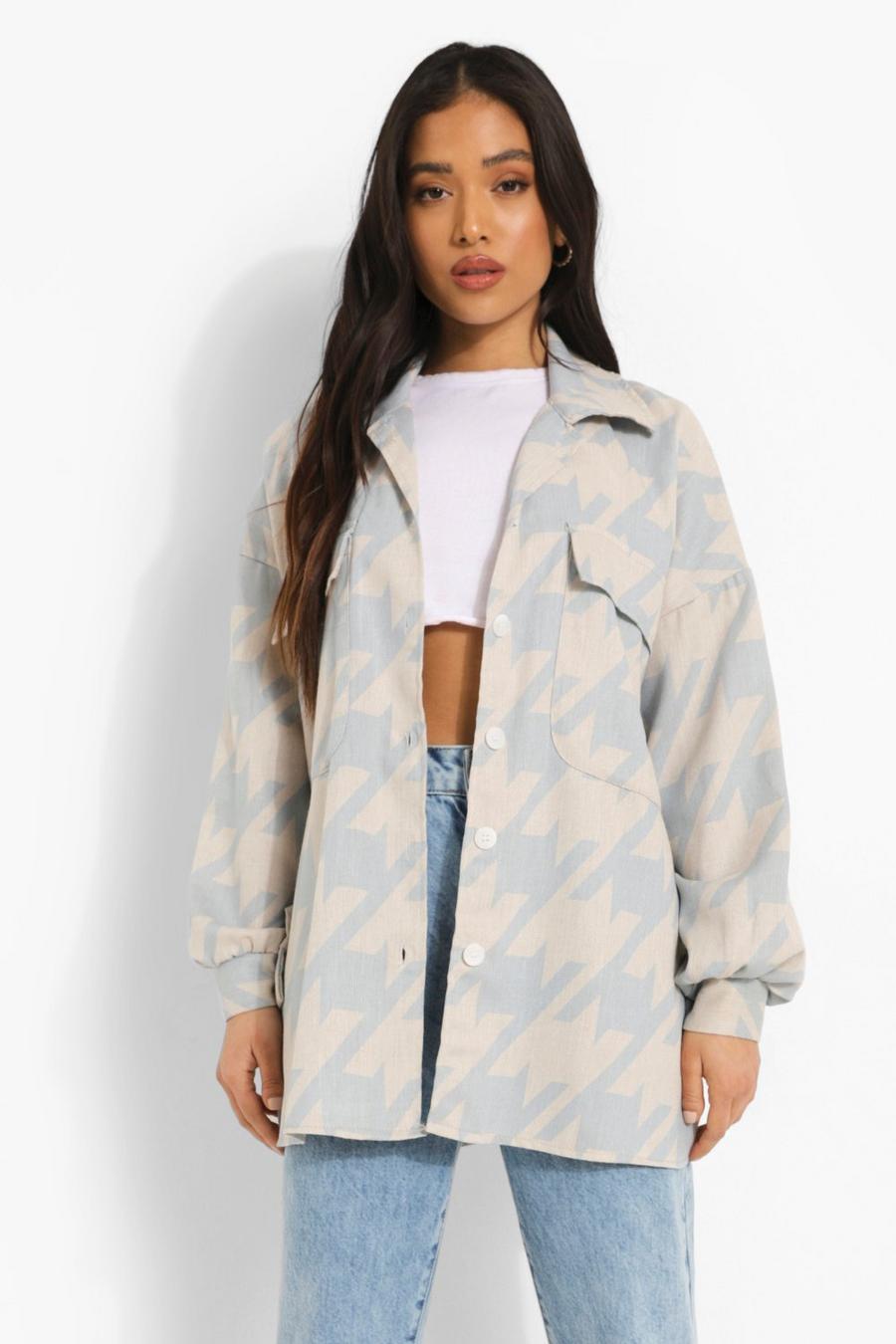 Pale blue Petite Oversized Dogtooth Tussenjas image number 1