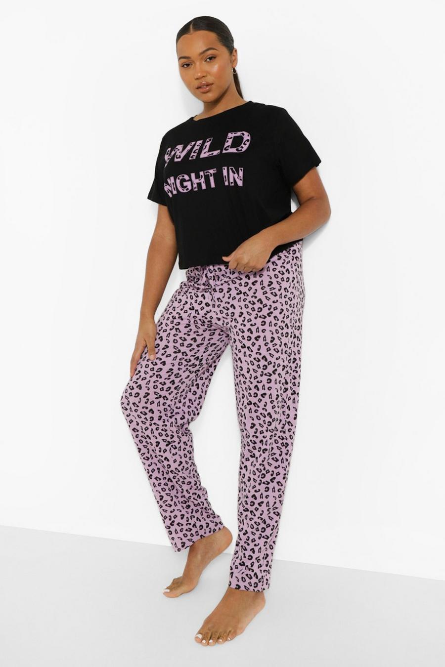 Plus Pyjama-Set mit „Wild Night In Leopard“-Print, Violett image number 1