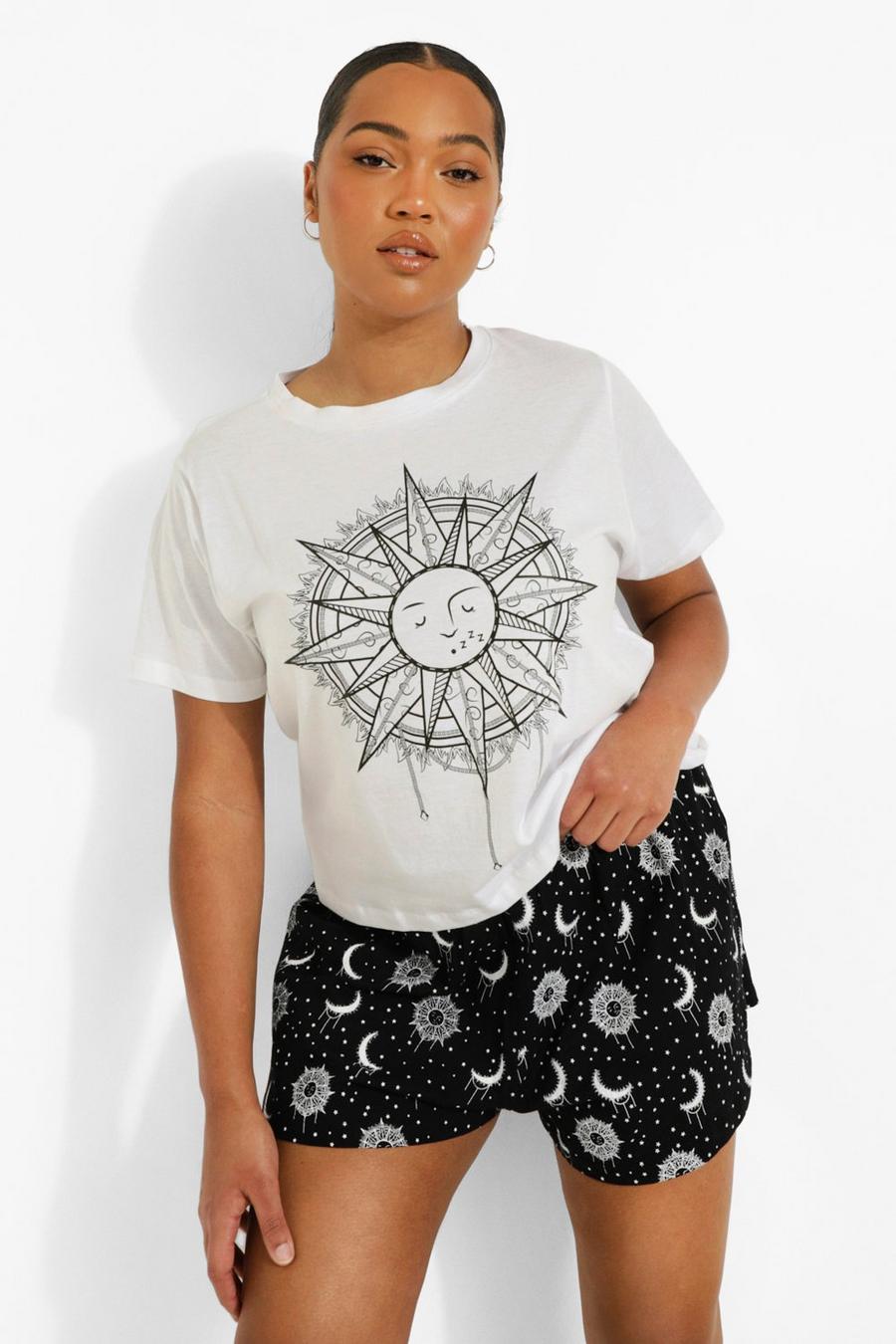 White Plus Sun And Moon Pajama Short Set image number 1