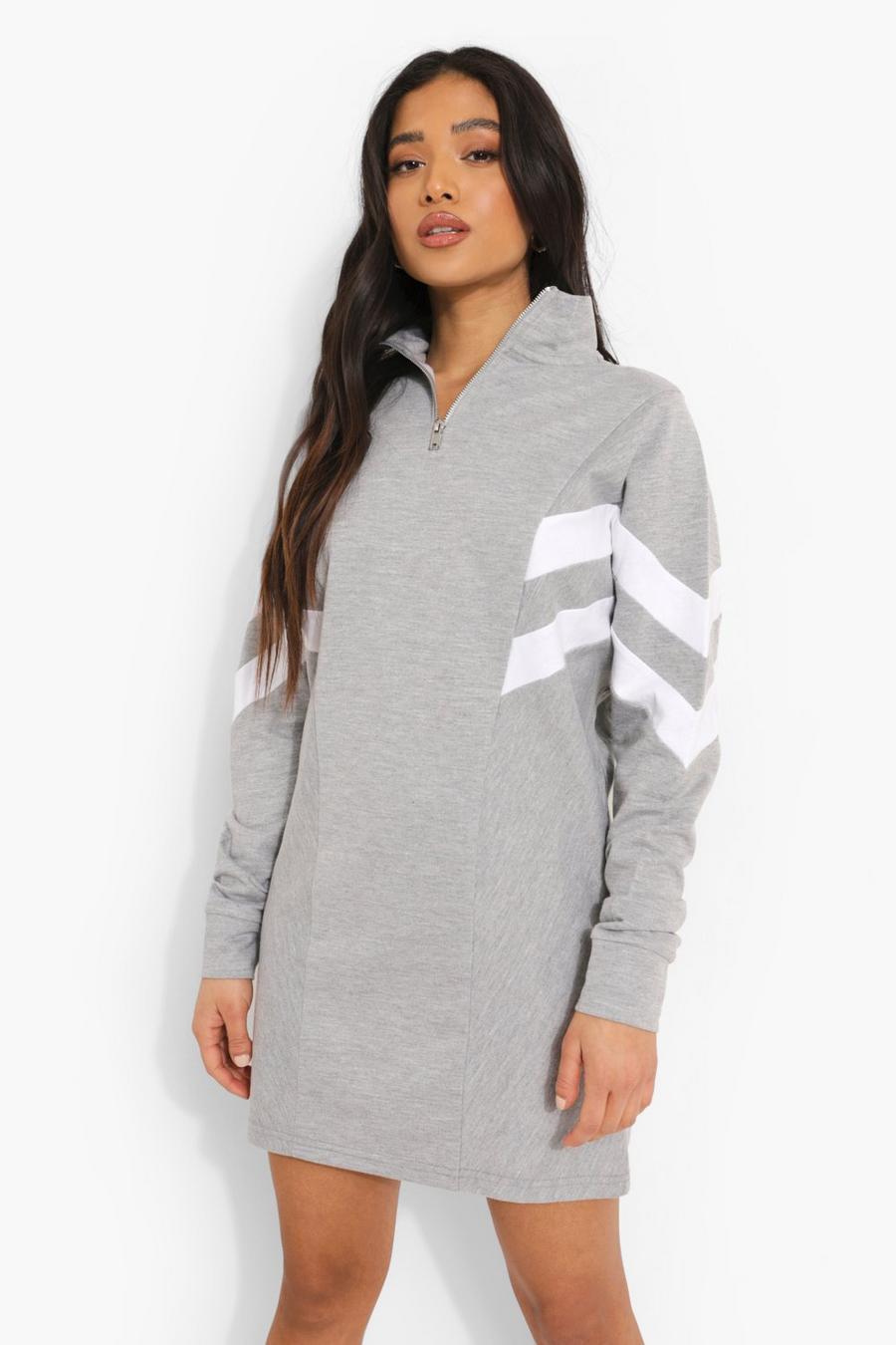 Grey marl Petite Colour Block Sweatshirt Jurk Met Korte Rits image number 1