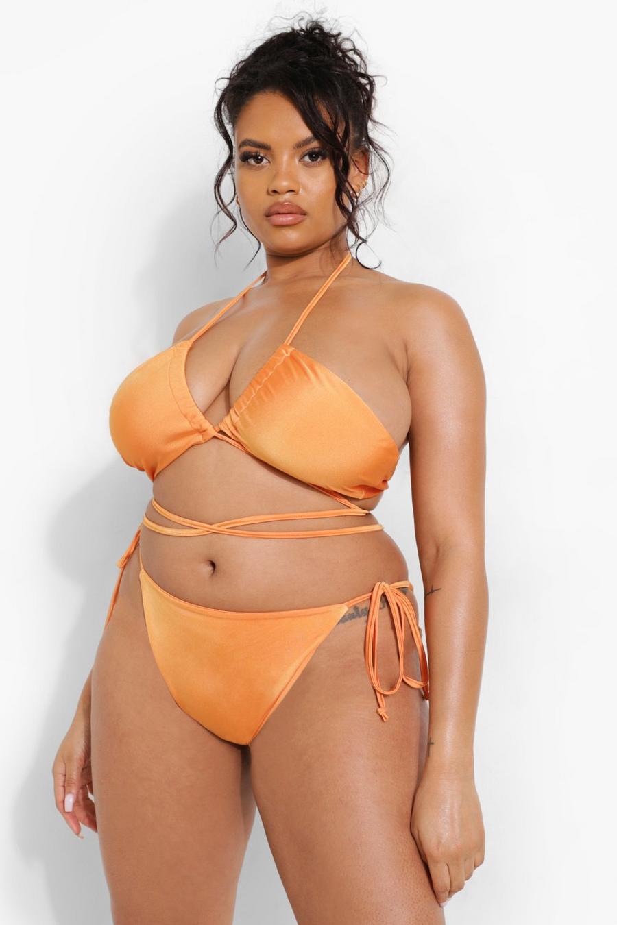 Grande taille - Haut de maillot de bain à lacets et imprimé tropical, Orange image number 1