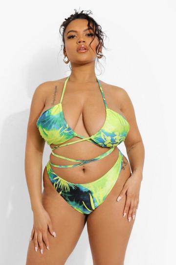 Plus Hipster Tropicana Bikini Broekje Met Ceintuur blue