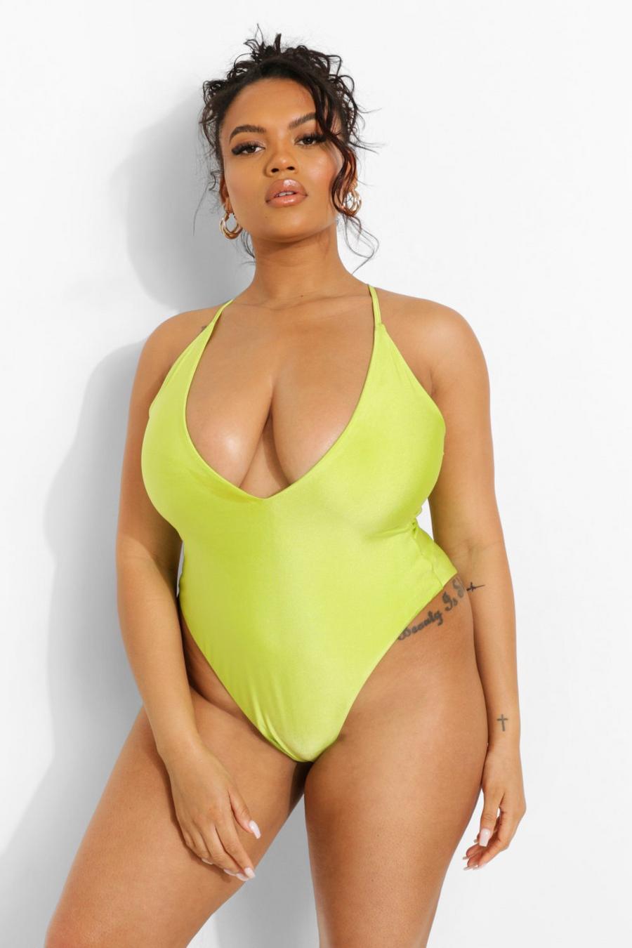 Lime Plus Tropicana Plunge Strappy Swimsuit image number 1
