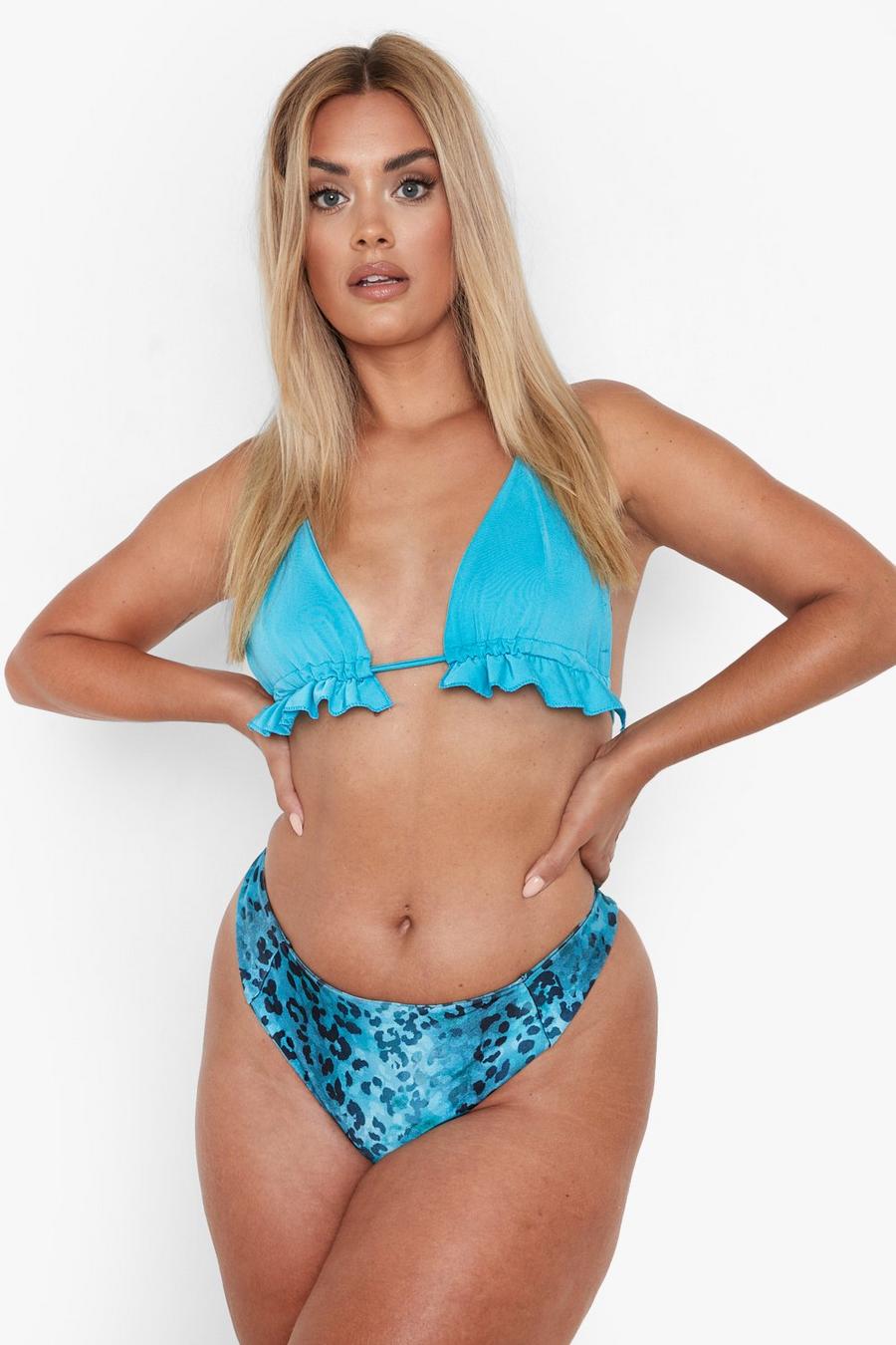 Turquoise Plus Driehoekige Tropicana Bikini Top Met Franjes image number 1
