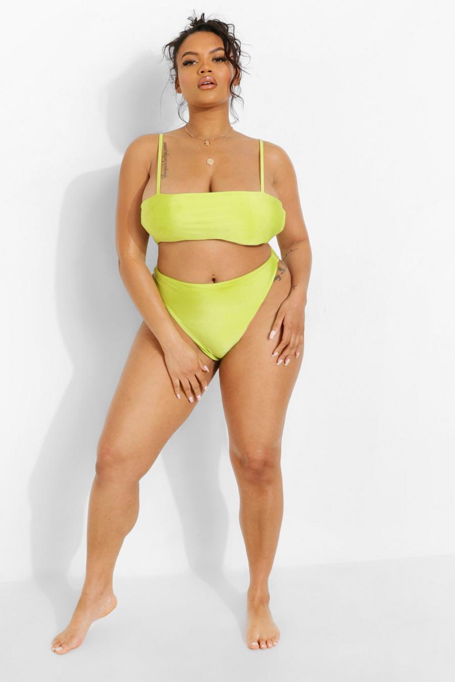 Lime grün Plus Hoog Uitgesneden Tropicana Bikini Broekje image number 1