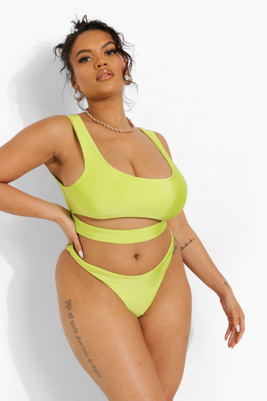 Lime grön Plus Tropicana Cheeky Cut Out Bikini Top