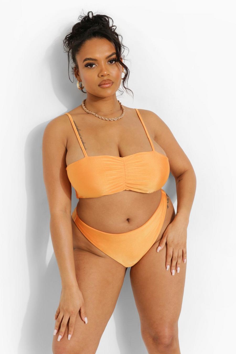 Orange Plus - Tropicana Rynkad bikinitopp i bandeaumodell med dekorativa band image number 1
