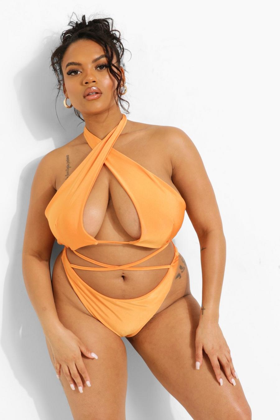 Braguitas de bikini Hipster de tirantes Tropicana Plus, Naranja image number 1