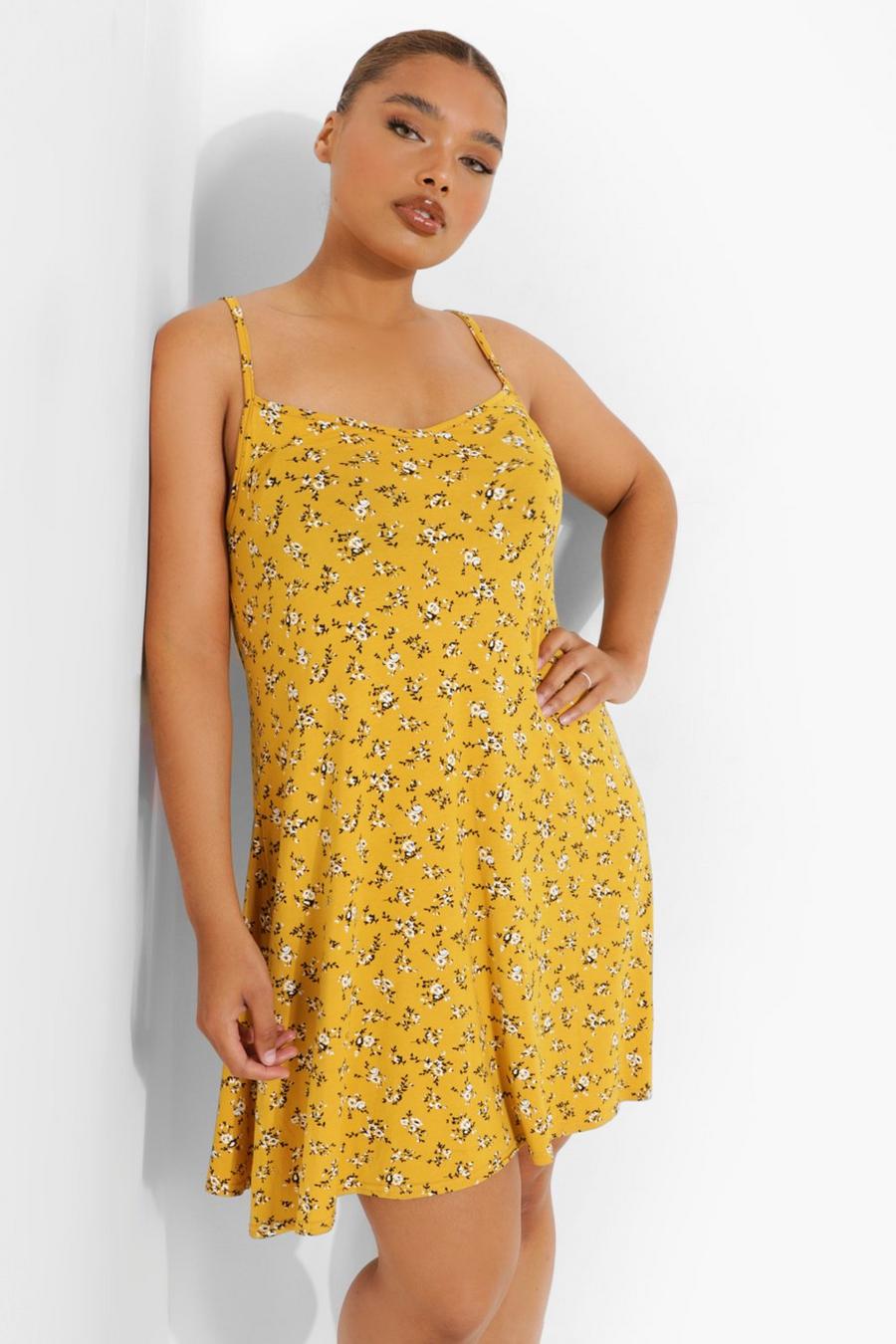 Mustard Plus Ditsy Floral Swing Dress image number 1