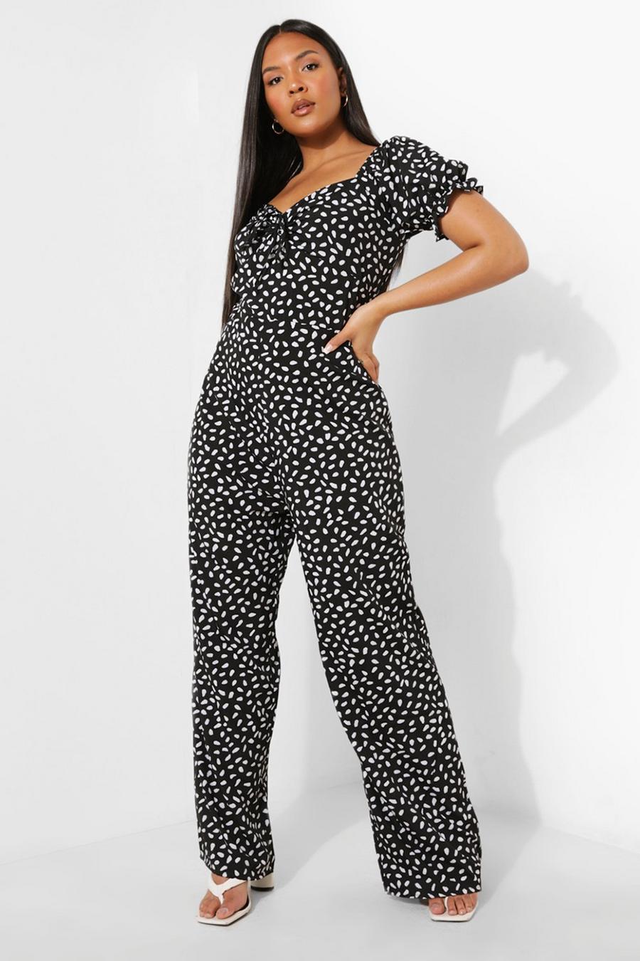 Black Plus Geweven Wide Leg Jumpsuit Met Strik image number 1