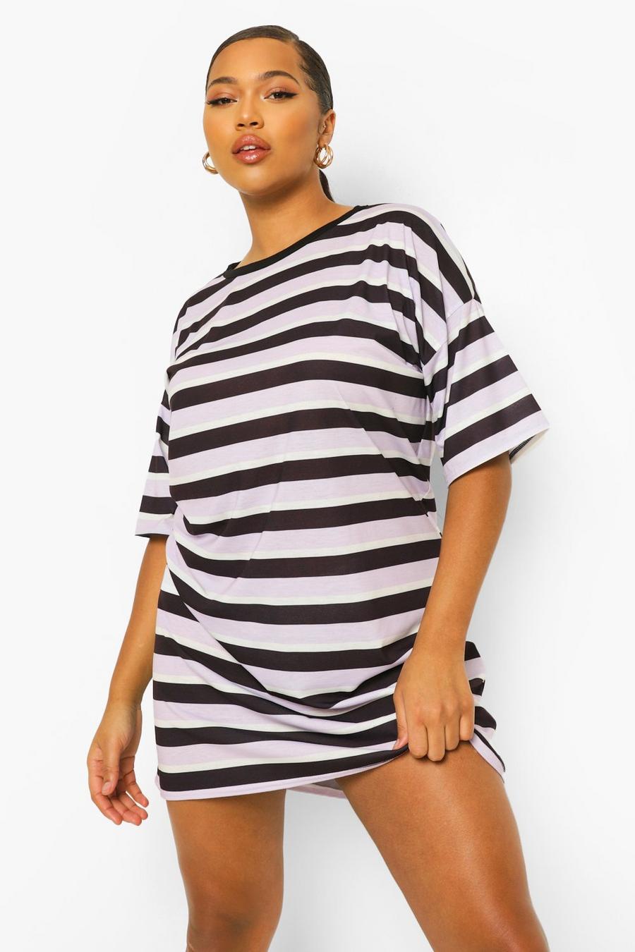 Lilac Plus Stripe T-shirt Dress image number 1