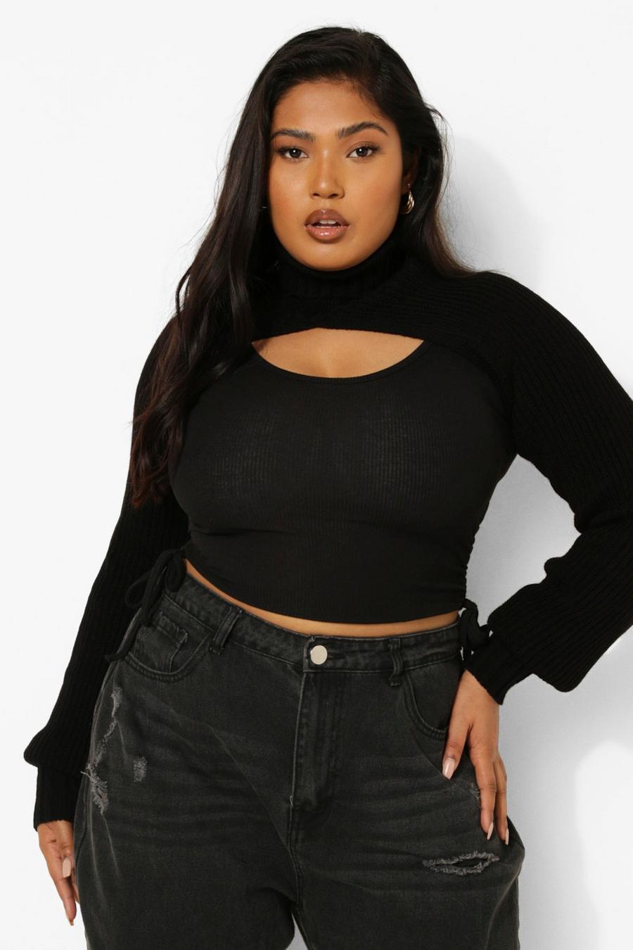 Black Plus Knitted Cropped Jumper image number 1