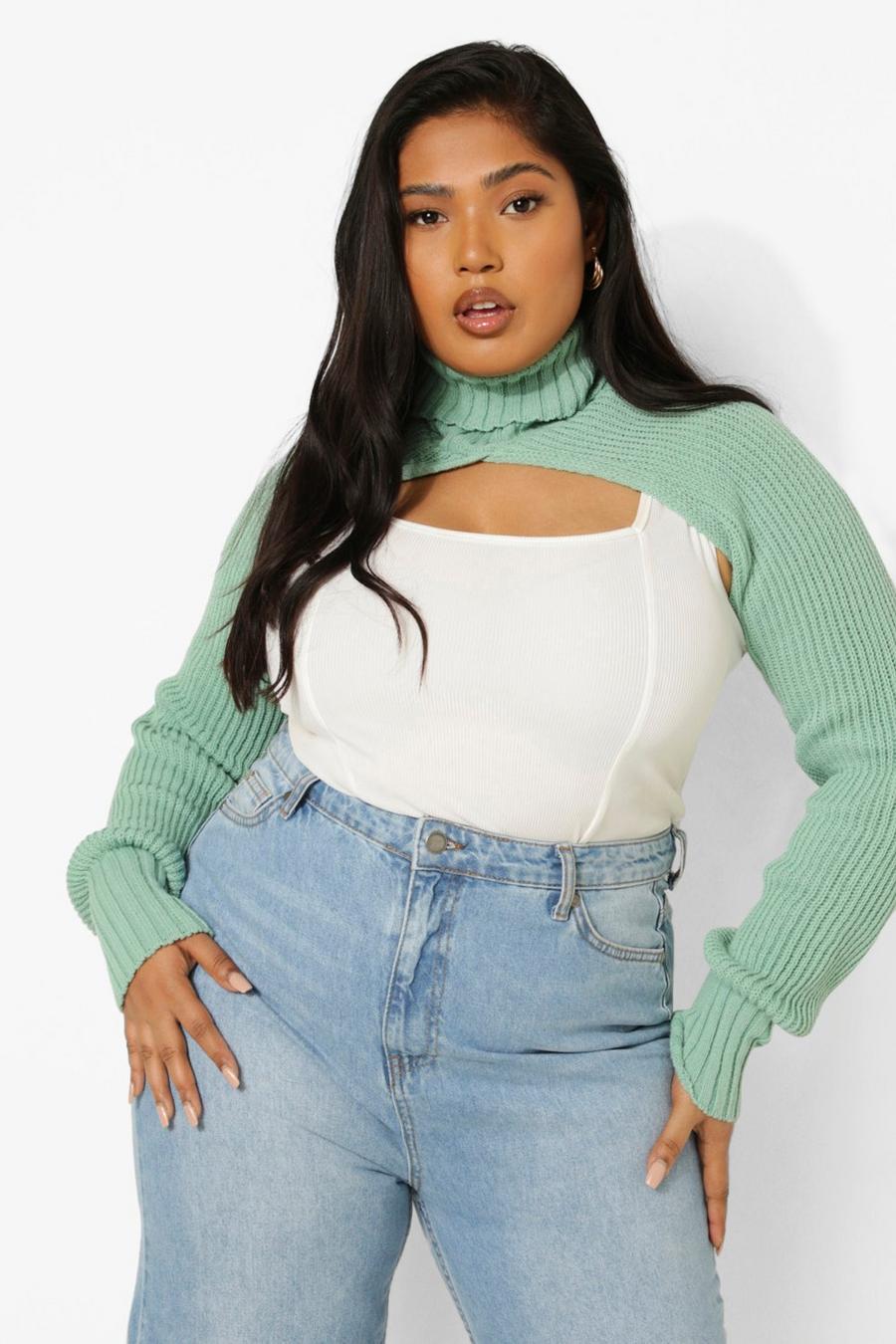 Sage Plus Knitted Cropped Jumper image number 1