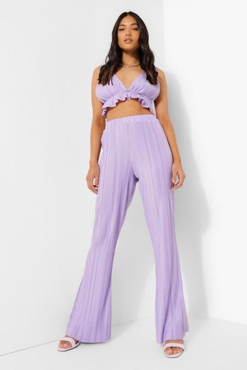 Lilac Purple Petite Plisse Flare Trouser