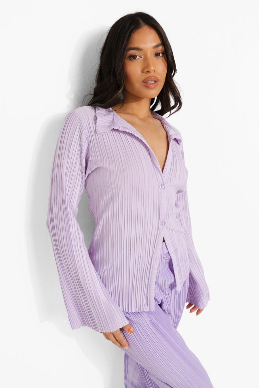 Lilac Petite Plisse Flare Sleeve Shirt image number 1