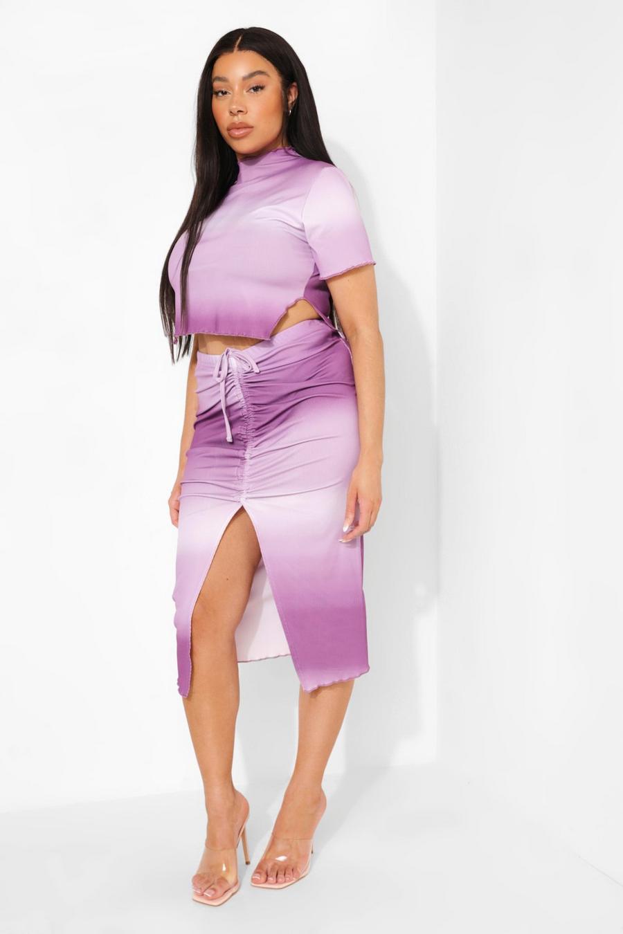 Lilac Plus High Neck Crop Top and Midi Skirt Co-ord image number 1