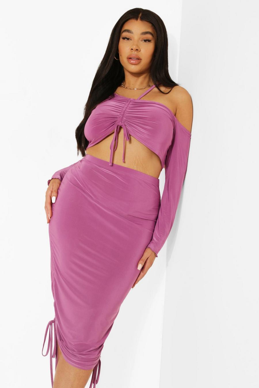 Purple Plus Ruched Asymmetric Skirt Two-Piece image number 1